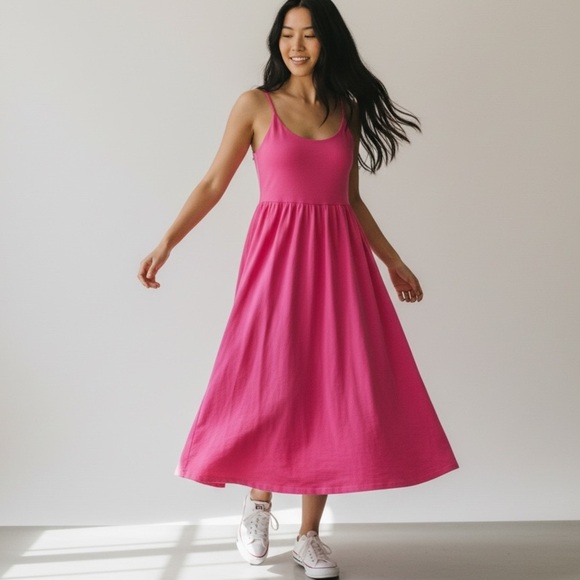 Old Navy Dresses & Skirts - NWTS Old Navy pink cotton midi dress, size L, cute, comfy, summer, beach dress